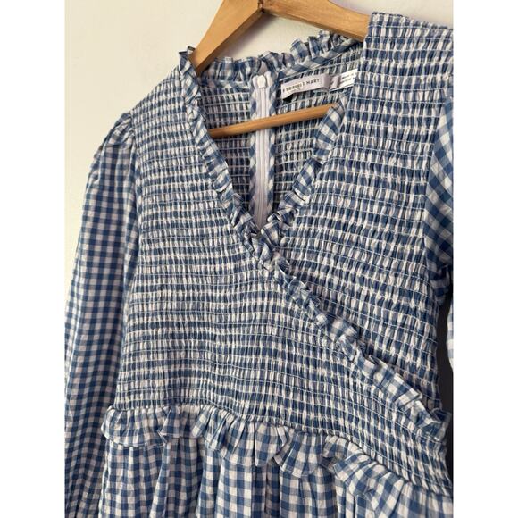 Frances Hart Maternity Ines Dress Blue Gingham Plaid Smocked Midi Dress Size XS - Picture 7 of 10